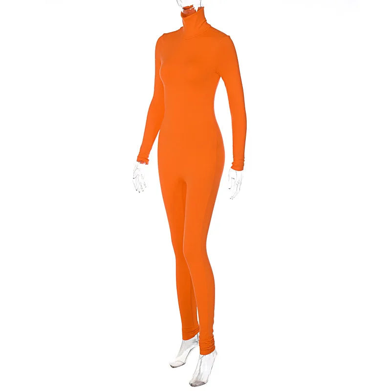 BWQ Casual Women Long Sleeve Turtleneck Long Sleeve Skinny Stretchy Jumpsuit 2024 Autumn Winter One Piece Suit INS Playsuit