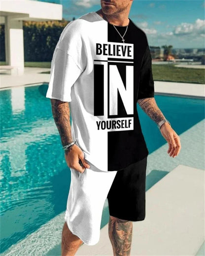 New Summer Men's Set Casual Wear Men's T-shirt + Shorts Sports Suit 3D King Personality Fashion Trend Creative Men Tshirt Set