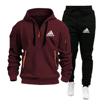 Fashion Print Tracksuit for Men Zipper Hooded Sweatshirt and Sweatpants Two Pieces Suits Male Casual Fitness Jogging Sports Sets