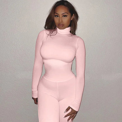 BWQ Casual Women Long Sleeve Turtleneck Long Sleeve Skinny Stretchy Jumpsuit 2024 Autumn Winter One Piece Suit INS Playsuit