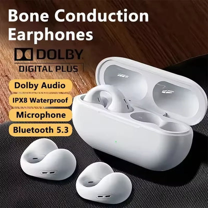 Microphone Sport Earphone Open Ear Bone Conduction Headphones Wireless Earbuds Bluetooth 5.3 Clip On EarBuds with HD Call