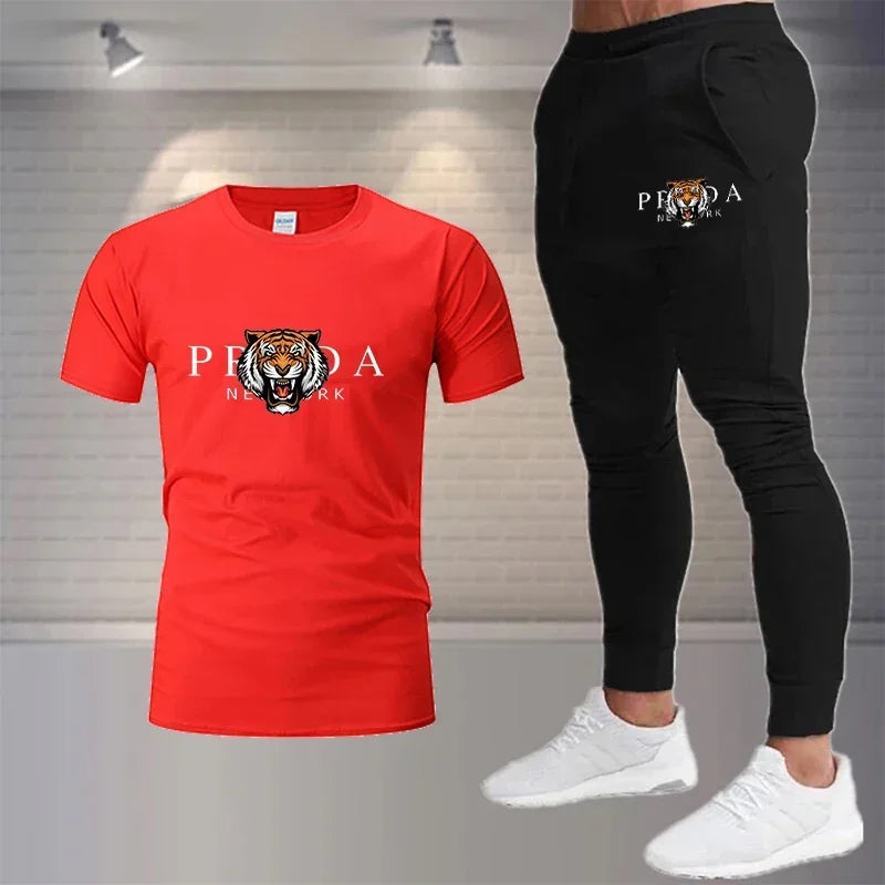 2024 new summer men's sports fashion suit 100% cotton T-shirt Shorts 2-piece suit sports casual men's wear