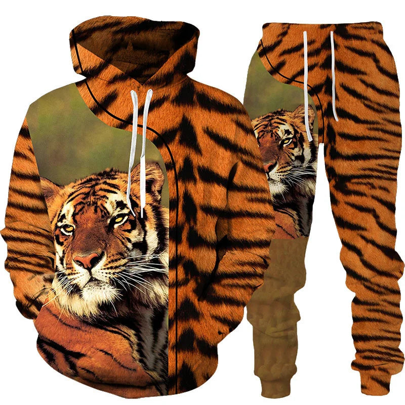 New Animal 3D Tiger Printed Hoodie + Pants Suit Cool Men/Women 2 Pcs Sportwear Tracksuit Set Autumn And Winter Men's Clothing