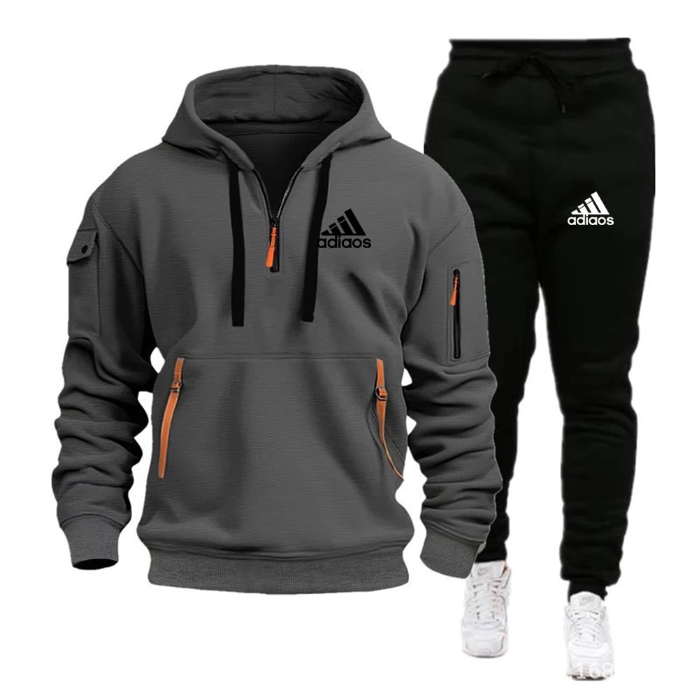 Fashion Print Tracksuit for Men Zipper Hooded Sweatshirt and Sweatpants Two Pieces Suits Male Casual Fitness Jogging Sports Sets
