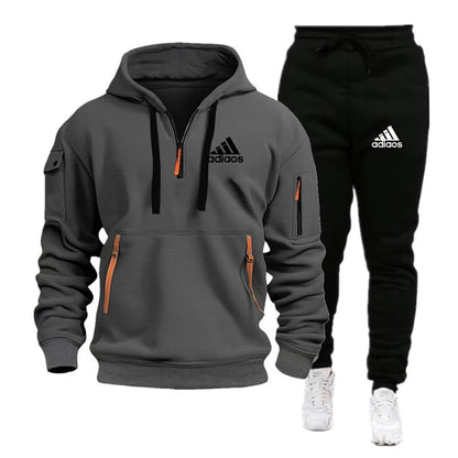 Fashion Print Tracksuit for Men Zipper Hooded Sweatshirt and Sweatpants Two Pieces Suits Male Casual Fitness Jogging Sports Sets