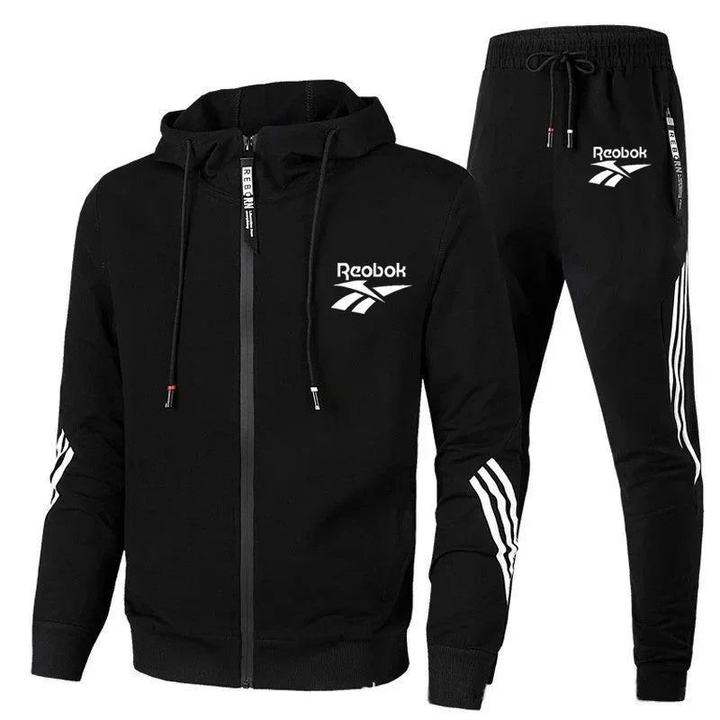 2024 New men buy hooded jacket Striped hooded zipper jacket + casual jogging pants 2 sets of sports men's fan suit