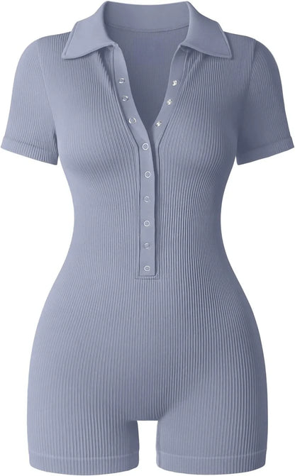 Women's Yoga Jumpsuit Ribbed V-Neck Stretch Waist Sports Jumpsuit Solid Color Sheath Bodycon Playsuits Rompers High Waist