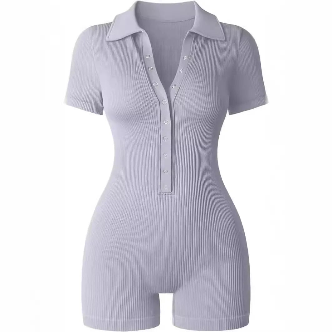 Women's Yoga Jumpsuit Ribbed V-Neck Stretch Waist Sports Jumpsuit Solid Color Sheath Bodycon Playsuits Rompers High Waist