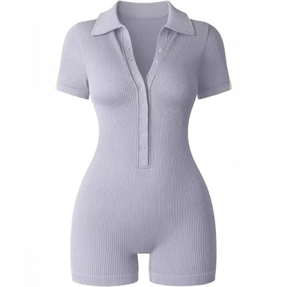 Women's Yoga Jumpsuit Ribbed V-Neck Stretch Waist Sports Jumpsuit Solid Color Sheath Bodycon Playsuits Rompers High Waist