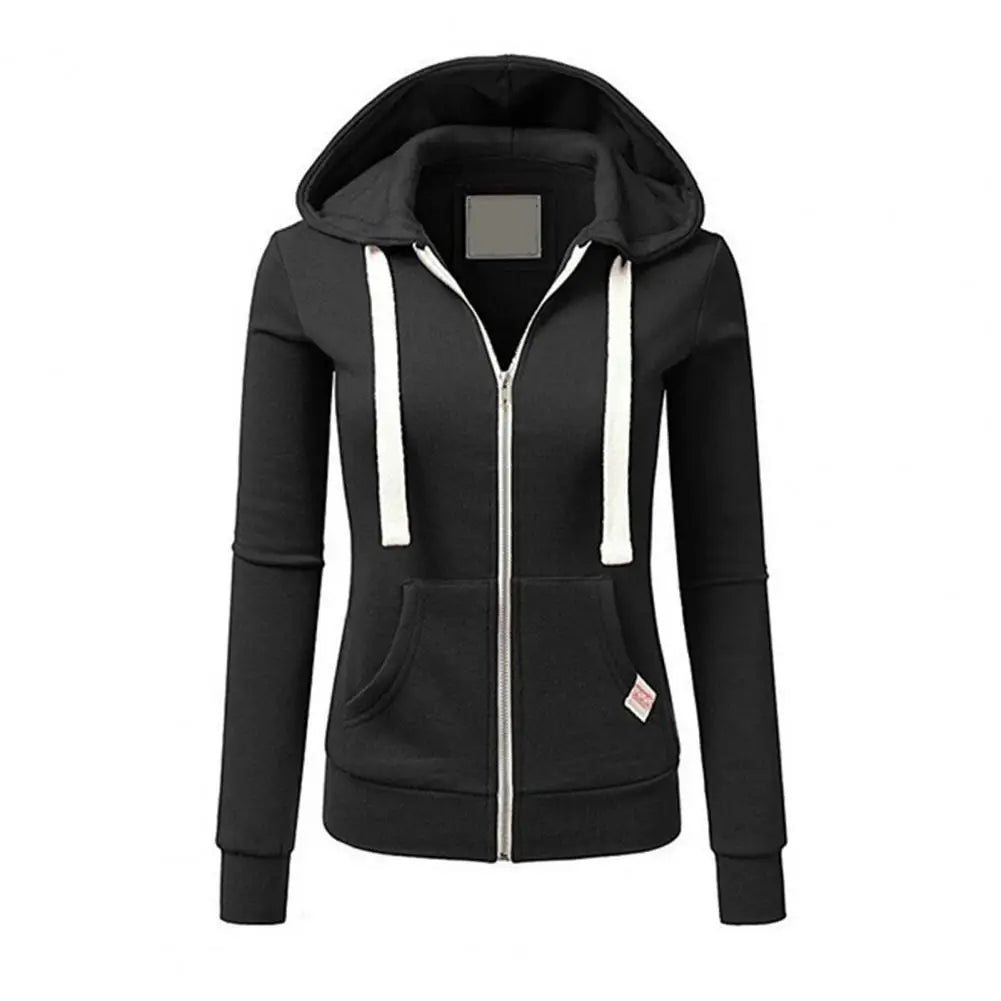 Women Sports Hoodie Women's Drawstring Hooded Zip-up Jacket with Elastic Cuff Pockets Fall Winter Sport Fitness Coat for Slim