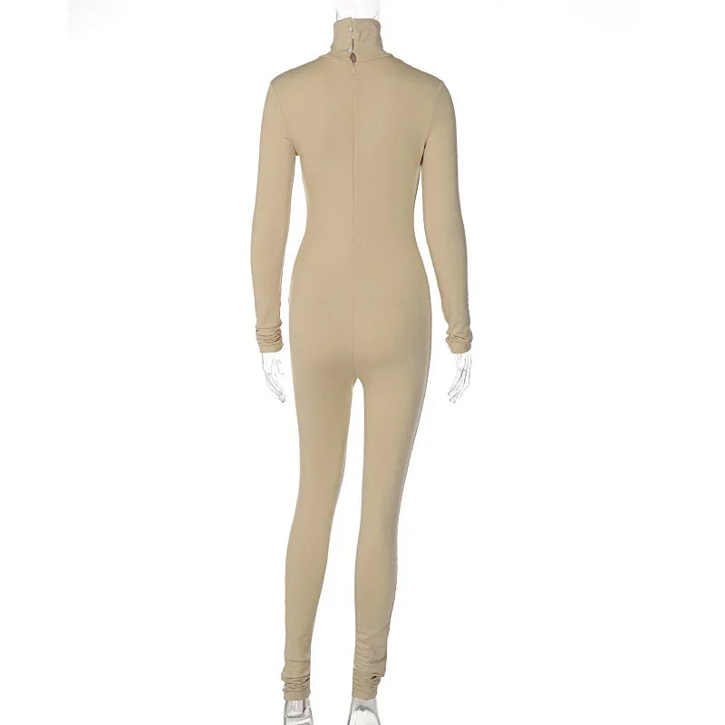 BWQ Casual Women Long Sleeve Turtleneck Long Sleeve Skinny Stretchy Jumpsuit 2024 Autumn Winter One Piece Suit INS Playsuit
