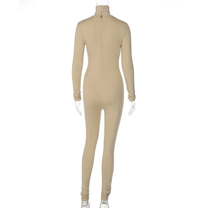 BWQ Casual Women Long Sleeve Turtleneck Long Sleeve Skinny Stretchy Jumpsuit 2024 Autumn Winter One Piece Suit INS Playsuit