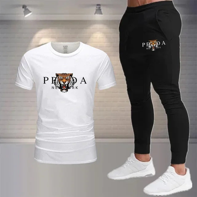 2024 new summer men's sports fashion suit 100% cotton T-shirt Shorts 2-piece suit sports casual men's wear