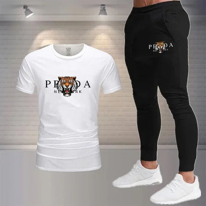 2024 new summer men's sports fashion suit 100% cotton T-shirt Shorts 2-piece suit sports casual men's wear