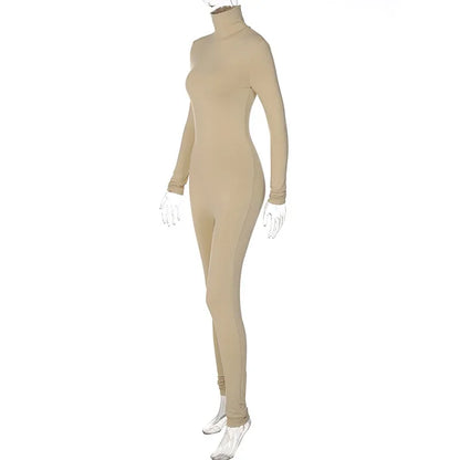 BWQ Casual Women Long Sleeve Turtleneck Long Sleeve Skinny Stretchy Jumpsuit 2024 Autumn Winter One Piece Suit INS Playsuit