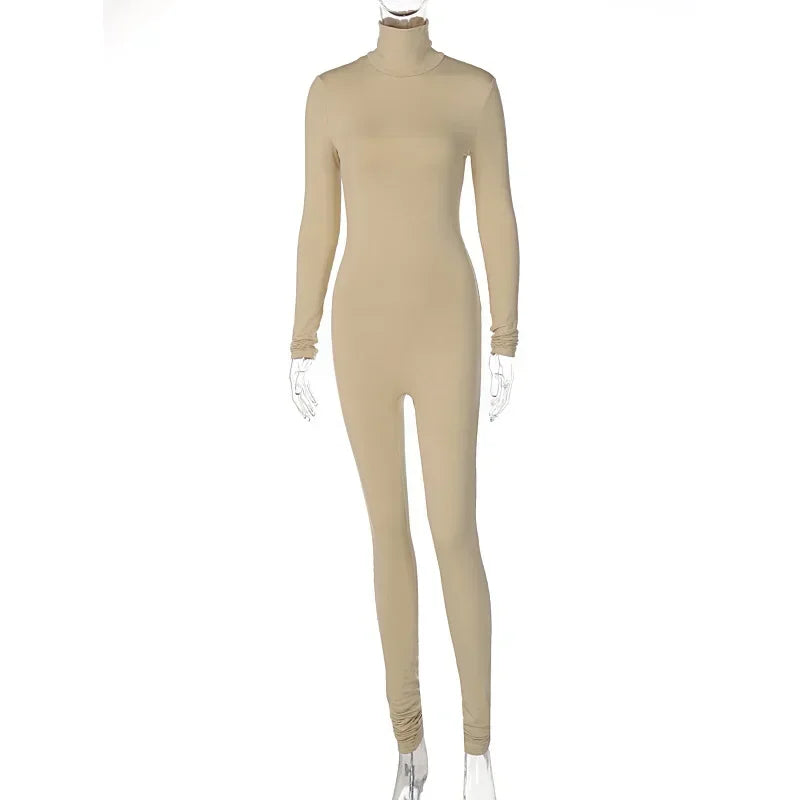 BWQ Casual Women Long Sleeve Turtleneck Long Sleeve Skinny Stretchy Jumpsuit 2024 Autumn Winter One Piece Suit INS Playsuit