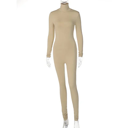 BWQ Casual Women Long Sleeve Turtleneck Long Sleeve Skinny Stretchy Jumpsuit 2024 Autumn Winter One Piece Suit INS Playsuit