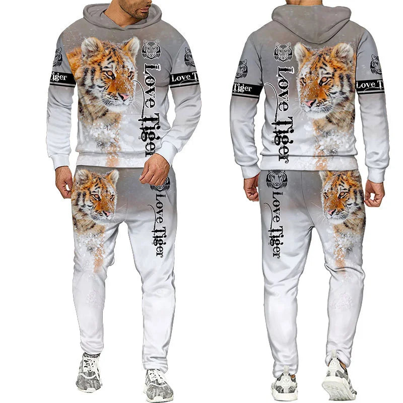 New Animal 3D Tiger Printed Hoodie + Pants Suit Cool Men/Women 2 Pcs Sportwear Tracksuit Set Autumn And Winter Men's Clothing