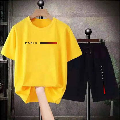 2024 Summer Fashion Men Sets Solid Streetwear O-neck Short Sleeve T Shirt & Drawstring Shorts 2PCS Loose Casual Men Suits S-4XL