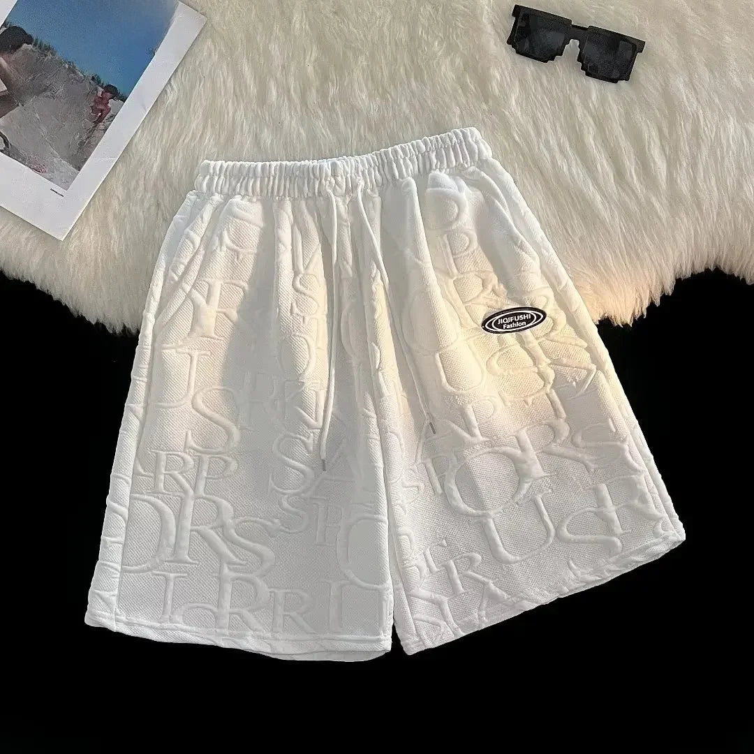 Men's Summer Loose-fit Walf Checks Short Sleeve T-shirt Casual Trendy Five-point Sports Leisure Pants Suit