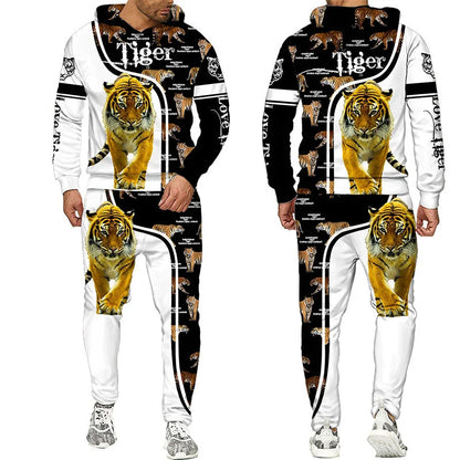 New Animal 3D Tiger Printed Hoodie + Pants Suit Cool Men/Women 2 Pcs Sportwear Tracksuit Set Autumn And Winter Men's Clothing