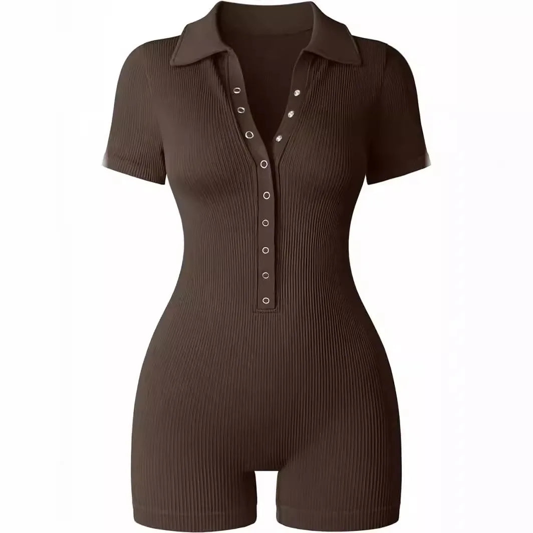 Women's Yoga Jumpsuit Ribbed V-Neck Stretch Waist Sports Jumpsuit Solid Color Sheath Bodycon Playsuits Rompers High Waist