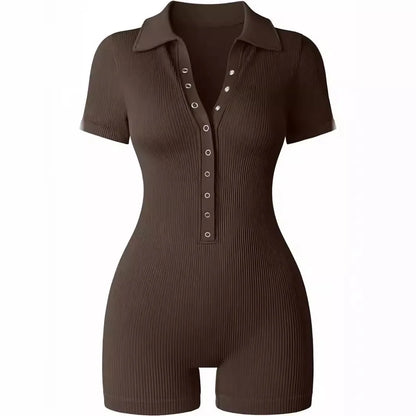 Women's Yoga Jumpsuit Ribbed V-Neck Stretch Waist Sports Jumpsuit Solid Color Sheath Bodycon Playsuits Rompers High Waist