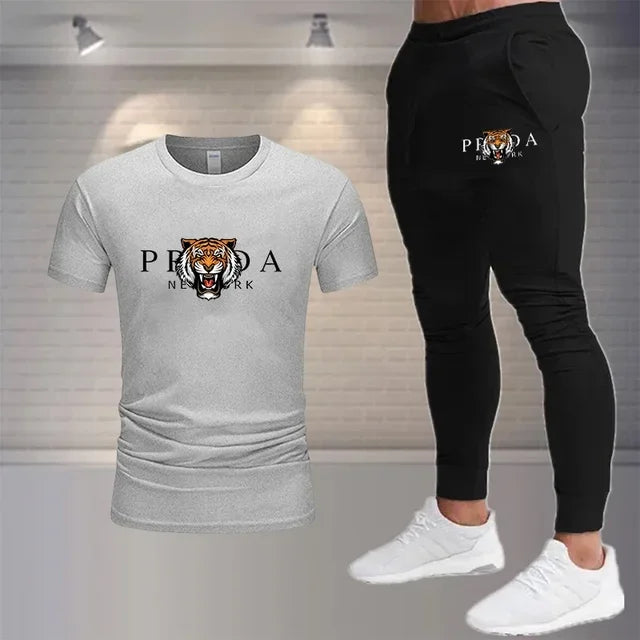 2024 new summer men's sports fashion suit 100% cotton T-shirt Shorts 2-piece suit sports casual men's wear