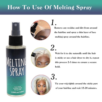 Lace Melting Spray For Lace Wigs Lace Wig Glue Waterproof Glue Spray Invisible Lace Glue Spray For Wigs Melt 120Ml/Bottle