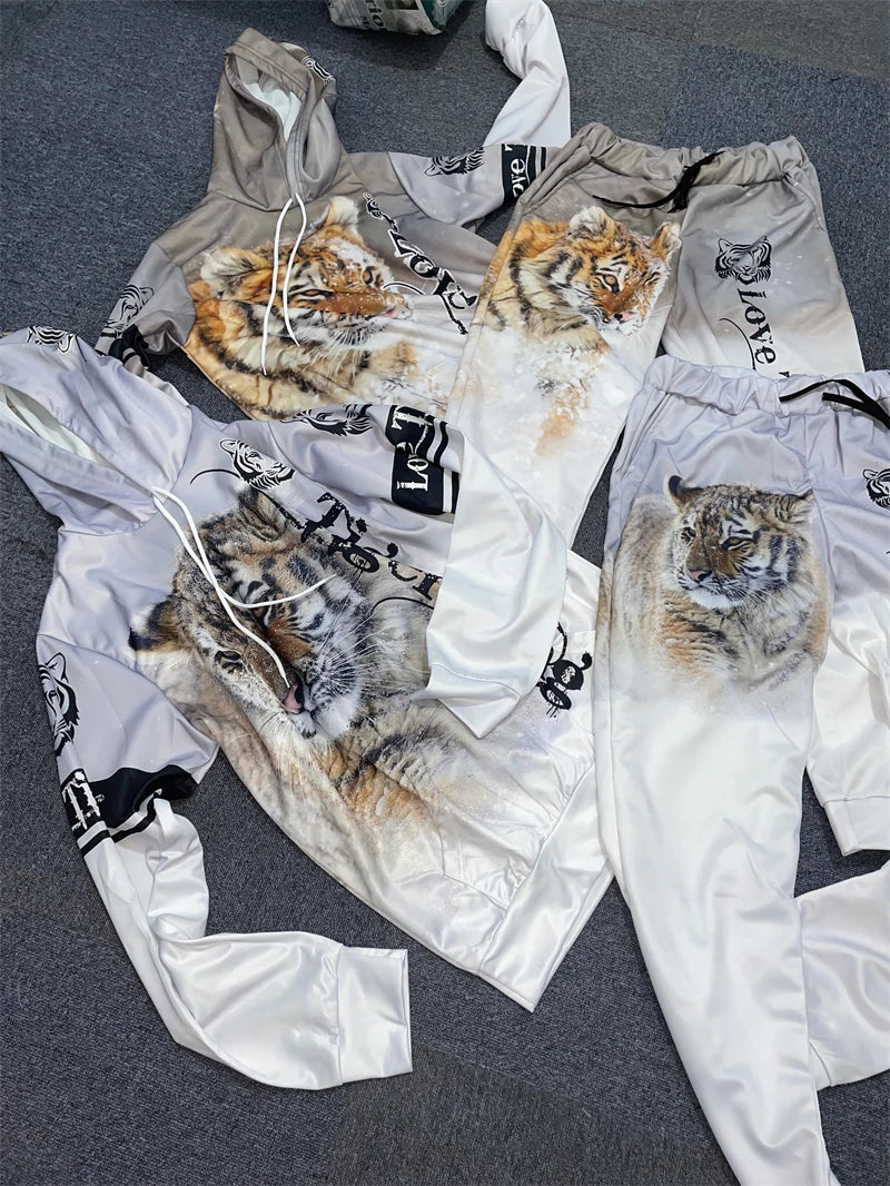New Animal 3D Tiger Printed Hoodie + Pants Suit Cool Men/Women 2 Pcs Sportwear Tracksuit Set Autumn And Winter Men's Clothing