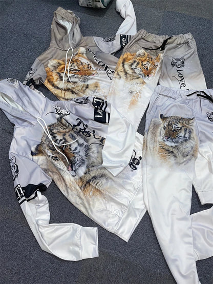 New Animal 3D Tiger Printed Hoodie + Pants Suit Cool Men/Women 2 Pcs Sportwear Tracksuit Set Autumn And Winter Men's Clothing