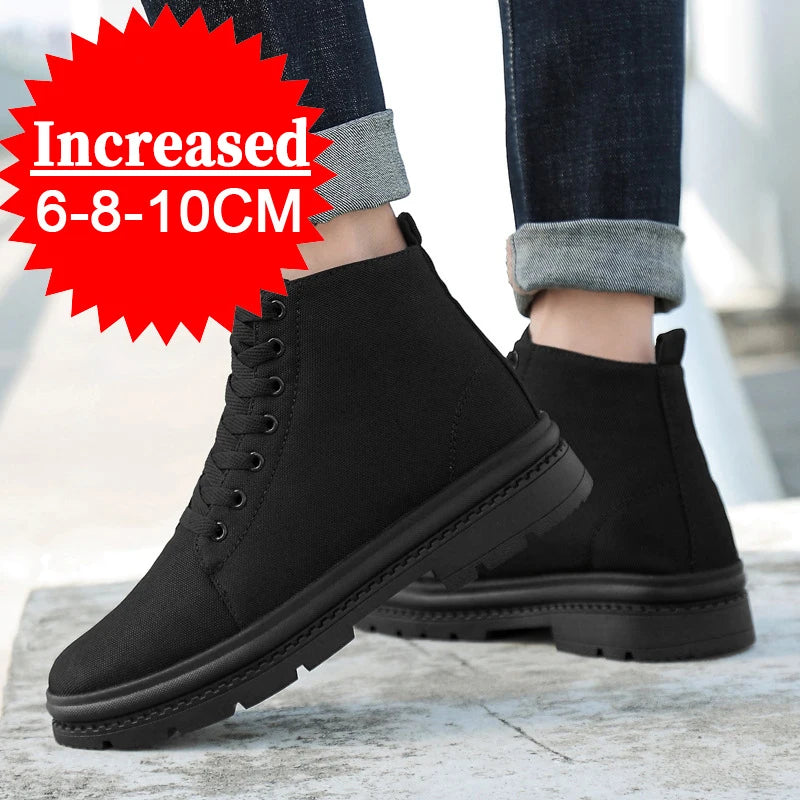 Men Boots Elevator Shoes Hidden Heels Canvas Heightening Shoes For Man Hidden Heels Increase Insole 10CM 8CM Sports Height Shoes