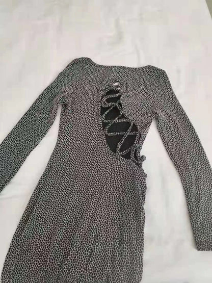 Sexy Fashion Jumpsuit 2024 Autumn Temperament Commuting Women's Clothing Skinny Allover Print Lace-Up Side Long Sleeve Jumpsuits