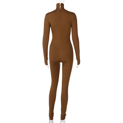 BWQ Casual Women Long Sleeve Turtleneck Long Sleeve Skinny Stretchy Jumpsuit 2024 Autumn Winter One Piece Suit INS Playsuit