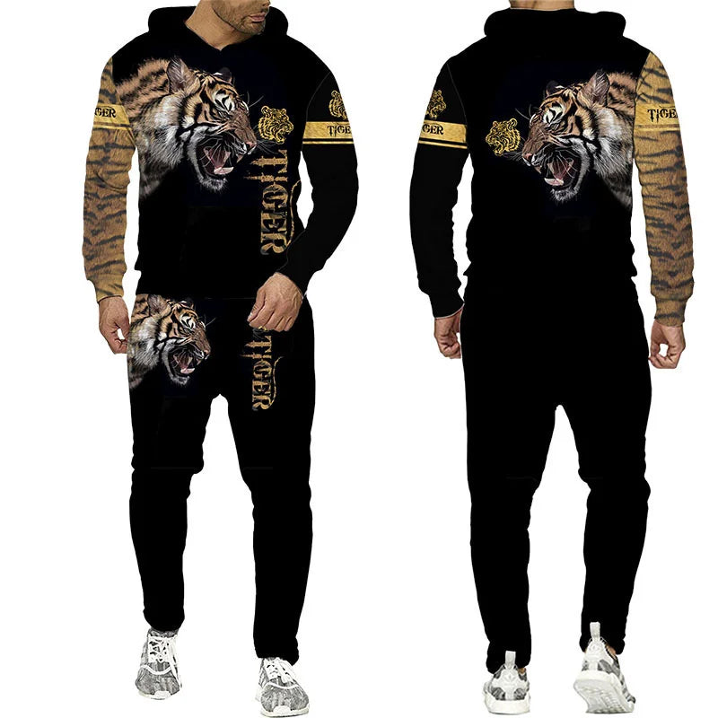 New Animal 3D Tiger Printed Hoodie + Pants Suit Cool Men/Women 2 Pcs Sportwear Tracksuit Set Autumn And Winter Men's Clothing