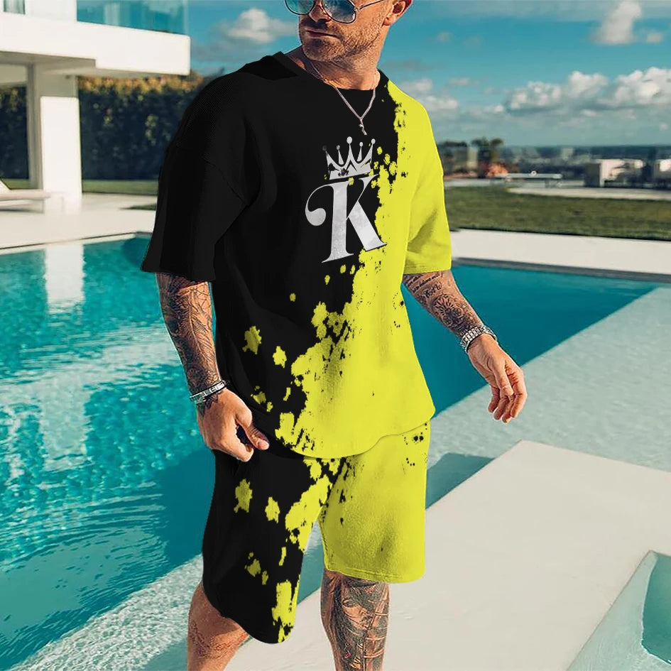 New Summer Men's Tracksuit Believe in Yourself T-shirt Shorts Set Sport Outfit Jogging Suit Oversized Clothes Outdoor Streetwear