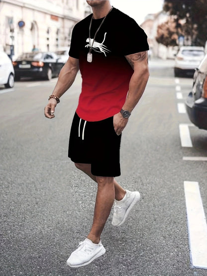 3D Yourself Printed T Shirt+Shorts 2PCS Outfits Summer Men's Casual Sport Suit Fashion Beach Short Sleeve T-shirt Set