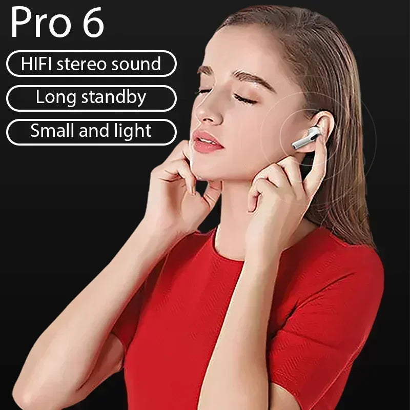 Pro 6 TWS Bluetooth Earphones High quality gaming headset Wireless Noise Cancelling Headset with Mic Earbuds for iPhone Android