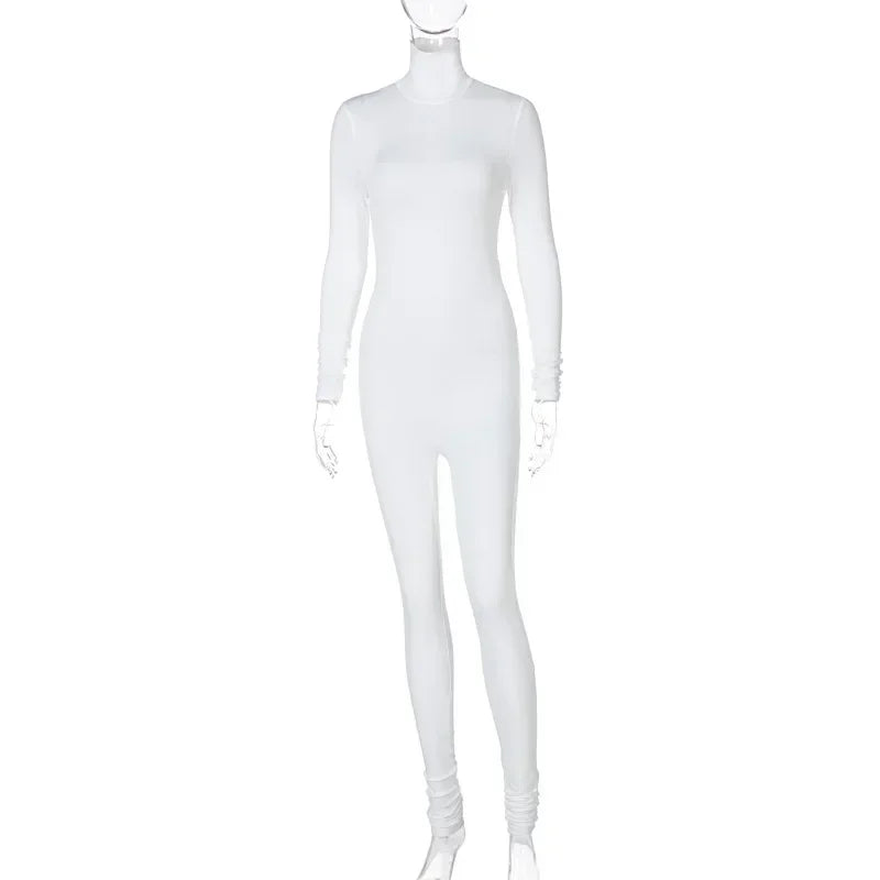 BWQ Casual Women Long Sleeve Turtleneck Long Sleeve Skinny Stretchy Jumpsuit 2024 Autumn Winter One Piece Suit INS Playsuit