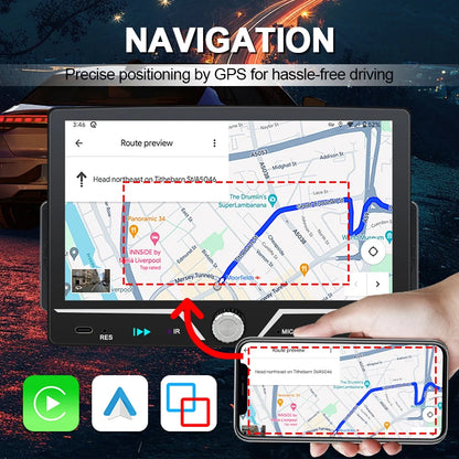 Hippcron 7" 1 Din Car Radio Stereo Wireless Carplay Android Auto HD IPS Touch Screen FM Receiver Support USB Type-C Charge
