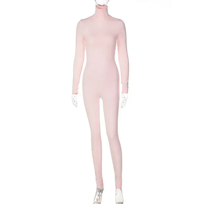 BWQ Casual Women Long Sleeve Turtleneck Long Sleeve Skinny Stretchy Jumpsuit 2024 Autumn Winter One Piece Suit INS Playsuit