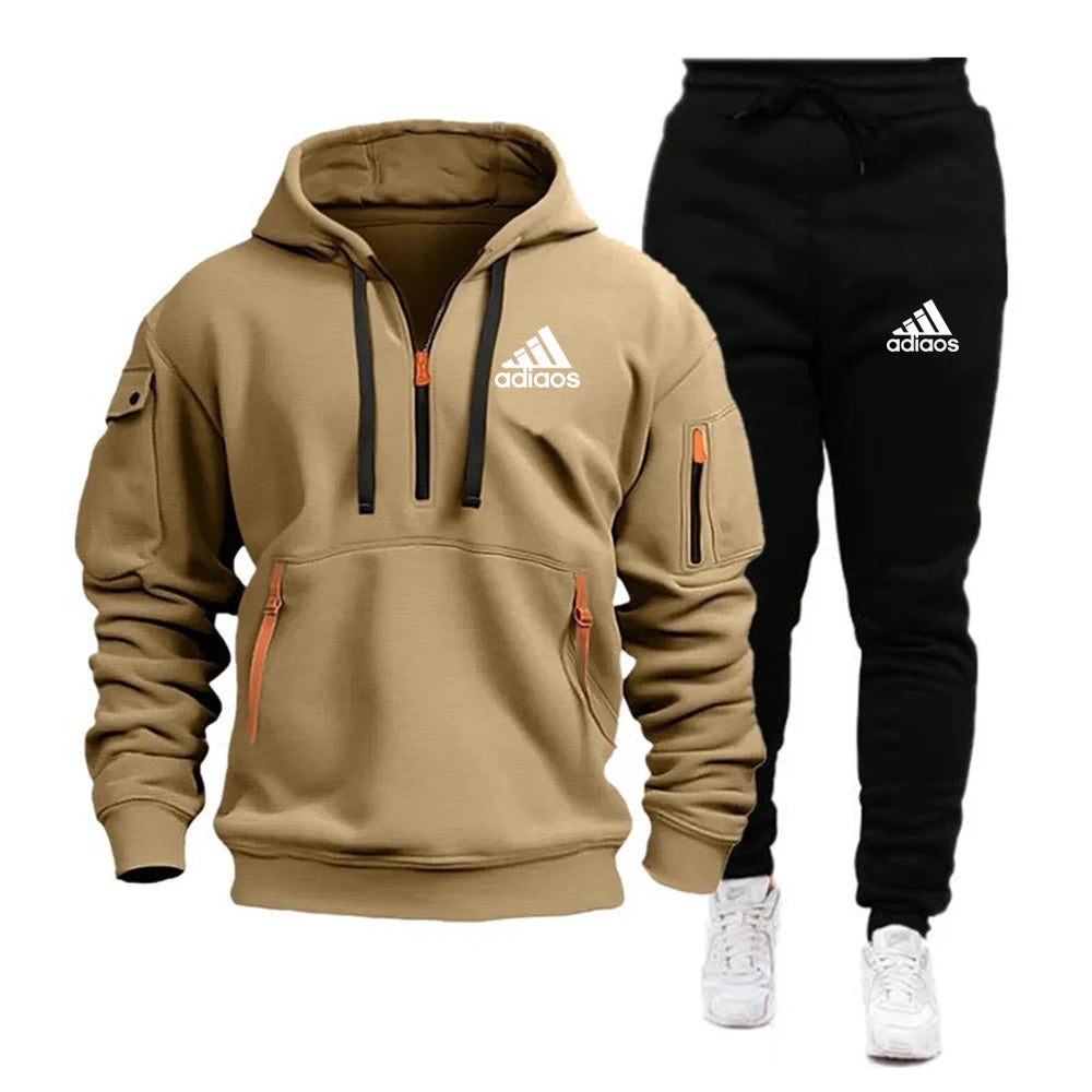 Fashion Print Tracksuit for Men Zipper Hooded Sweatshirt and Sweatpants Two Pieces Suits Male Casual Fitness Jogging Sports Sets