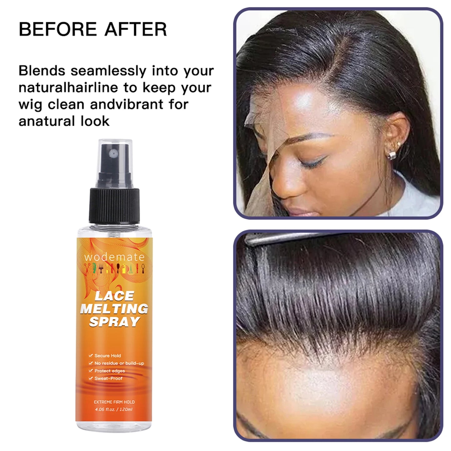 Melting Spray for Lace Wig Long Lasting Invisible Lace Melting Spray Quick Drying Melt Band Wigs Accessories 120ml