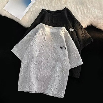 Men's Summer Loose-fit Walf Checks Short Sleeve T-shirt Casual Trendy Five-point Sports Leisure Pants Suit