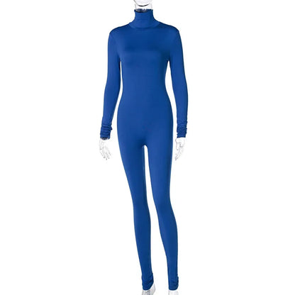 BWQ Casual Women Long Sleeve Turtleneck Long Sleeve Skinny Stretchy Jumpsuit 2024 Autumn Winter One Piece Suit INS Playsuit