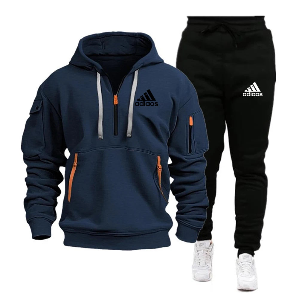 Fashion Print Tracksuit for Men Zipper Hooded Sweatshirt and Sweatpants Two Pieces Suits Male Casual Fitness Jogging Sports Sets