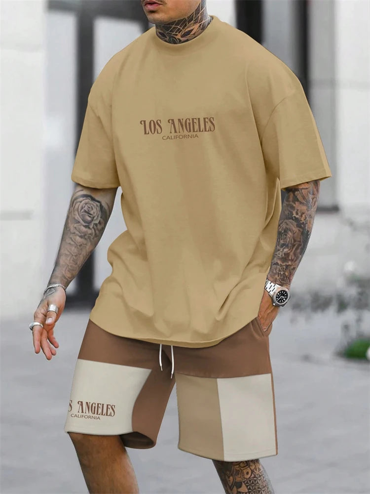 2024 New Men's Casual Short-Sleeved Shorts 2-Piece Urban Street Fashion T-Shirt Shorts Suit Men's Seagull Logo Printed Tracksuit