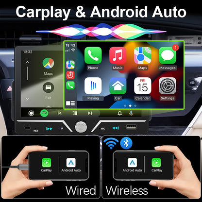 Hippcron 7" 1 Din Car Radio Stereo Wireless Carplay Android Auto HD IPS Touch Screen FM Receiver Support USB Type-C Charge