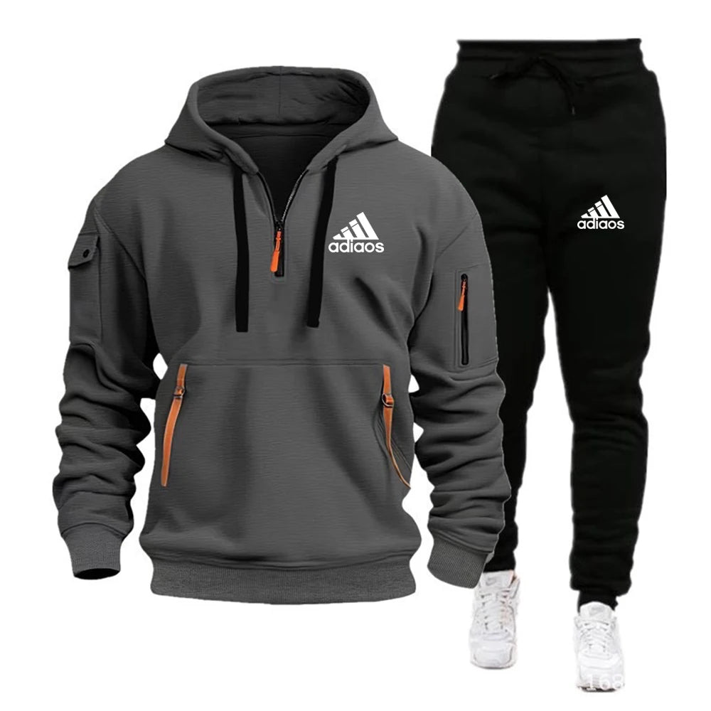 Fashion Print Tracksuit for Men Zipper Hooded Sweatshirt and Sweatpants Two Pieces Suits Male Casual Fitness Jogging Sports Sets