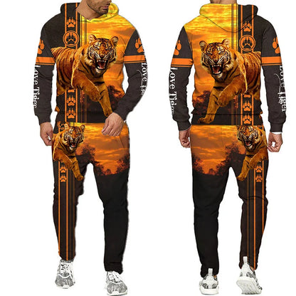 New Animal 3D Tiger Printed Hoodie + Pants Suit Cool Men/Women 2 Pcs Sportwear Tracksuit Set Autumn And Winter Men's Clothing